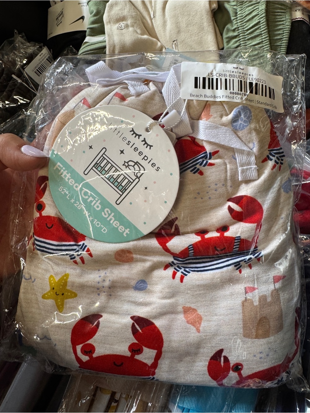 Little Sleepies White Crib Sheet with Red Crab Beach Print Beach Buddies